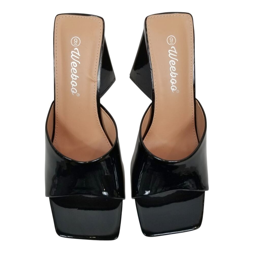 Weeboo Women's Black Faux Patent Leather Triangle Block Heel Slide Heels Size 9 - Picture 2 of 7